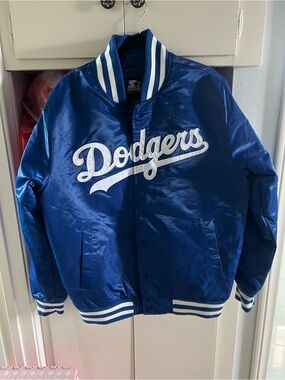 STARTER men’s Dodgers Satin Jacket in Royal Blue with White Script sz medium